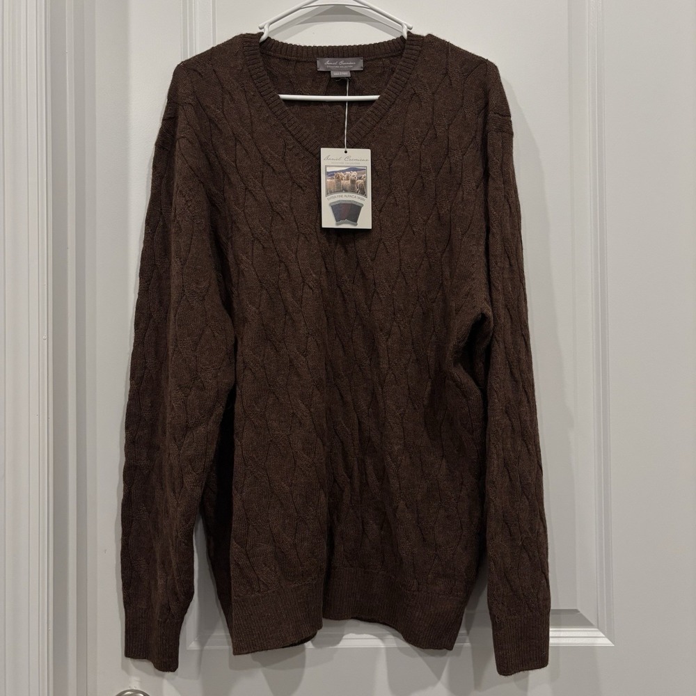 Daniel Cremieux Men's Alpaca Cable Knit V-Neck Pullover Sweater Brown L